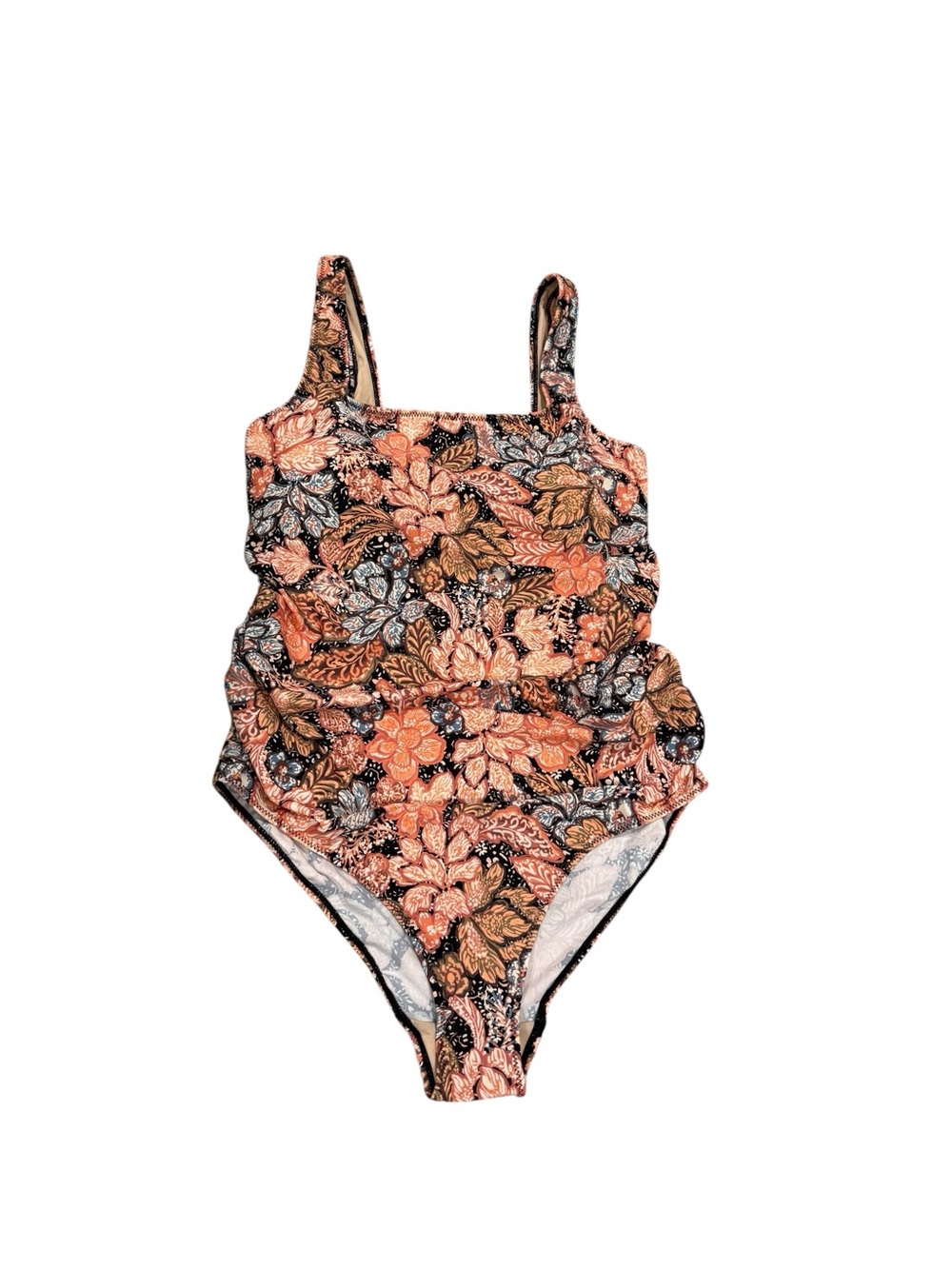 A Pea in the Pod Orange Floral Square Neck One Piece Bathing Suit (Maternity)